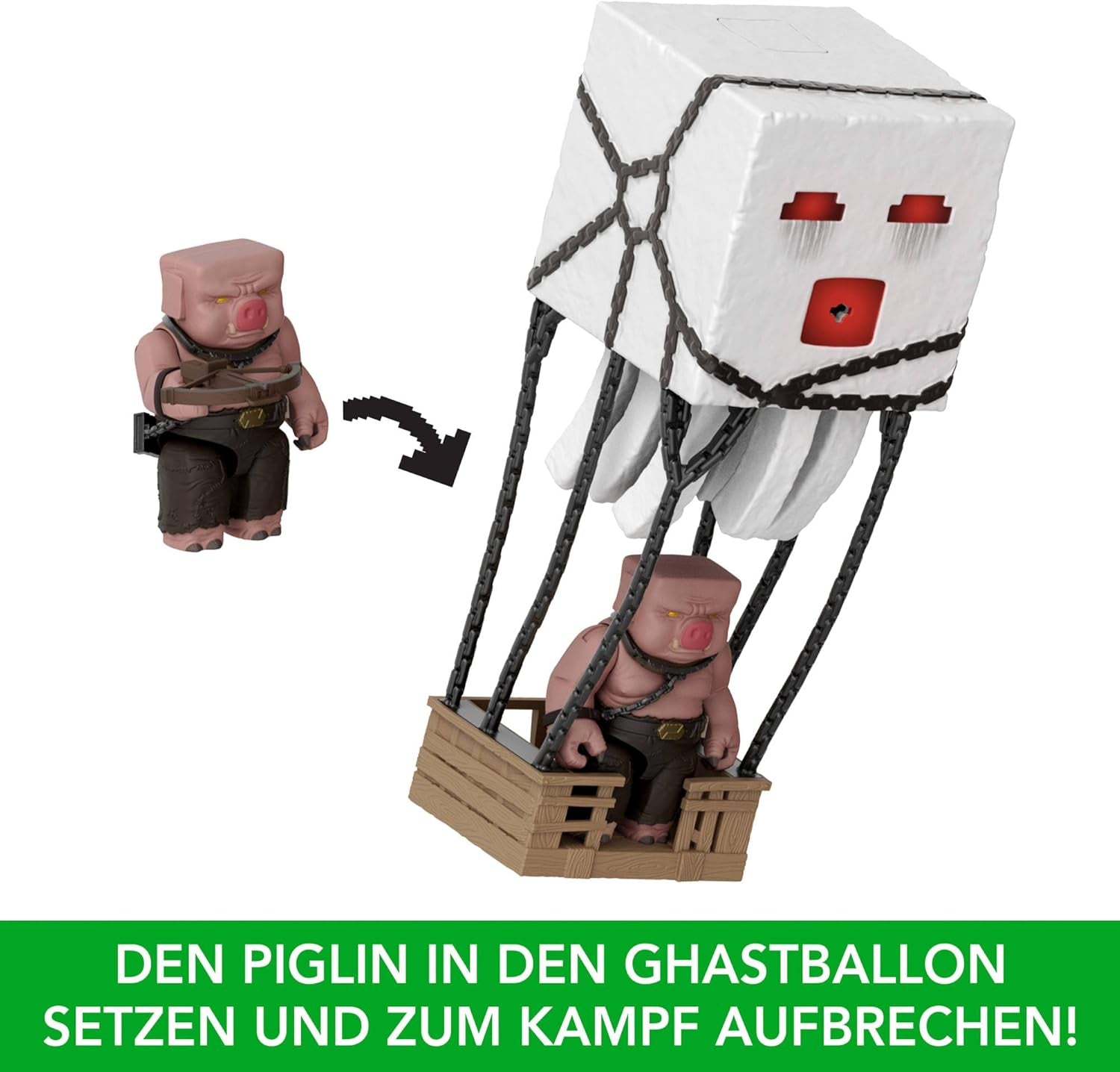 Mattel Minecraft Action Figursæt, Ghast With Fire Attack, Lys, Støj, Starter And Projectile, Piglin Warrior, Inspired By The Movie, JFB69 Actionfigurer Naty Shop