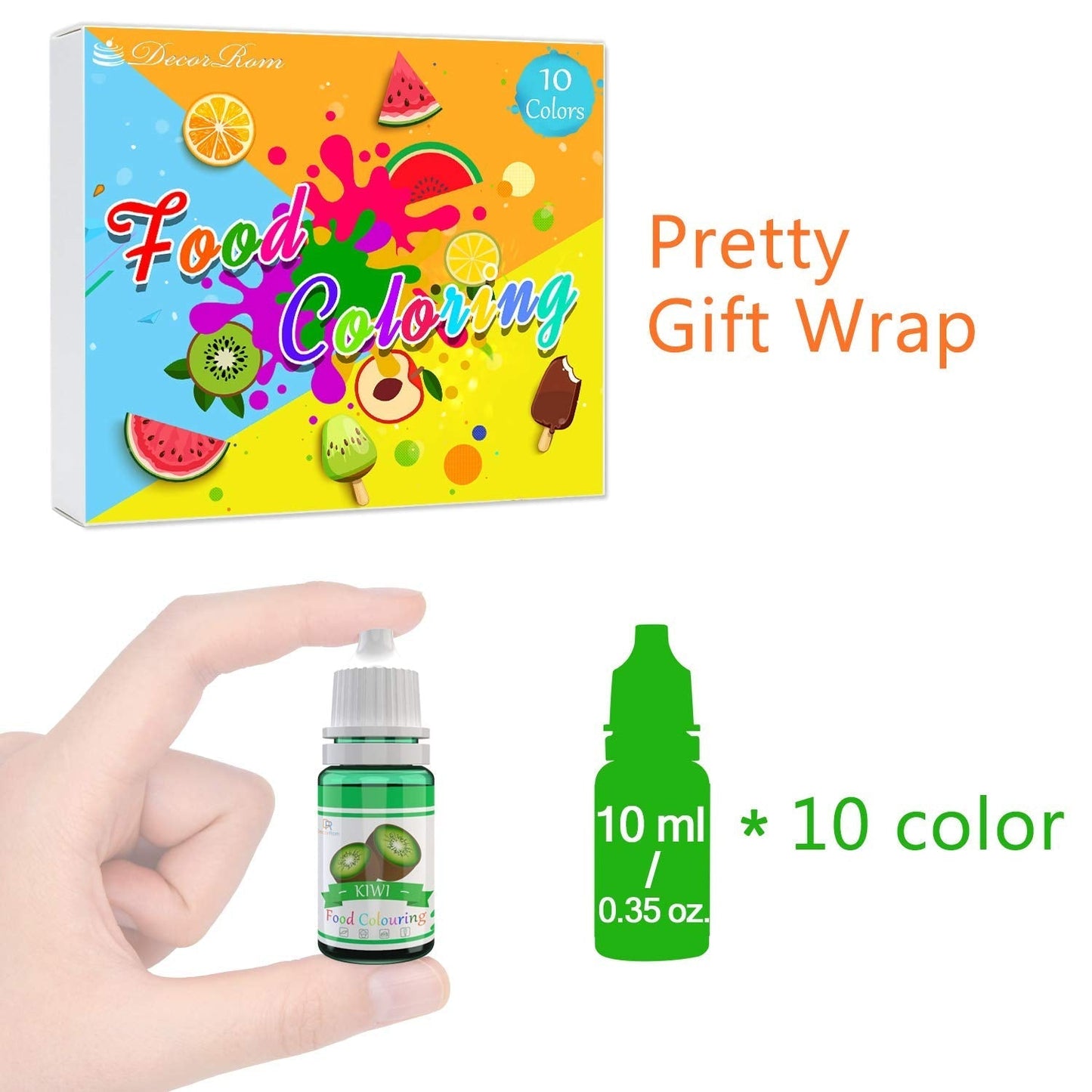 DecorRom, sæt med 10 flydende madfarver, 10 x 10 ml Naty Shop