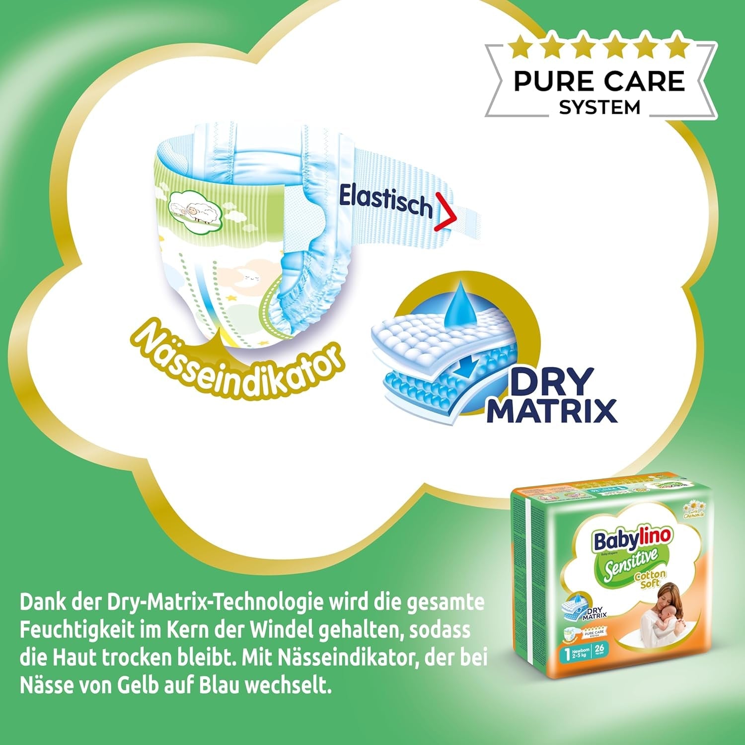 Følsomme babybleer, str. 1, nyfødt (2-5 kg), 26 stk