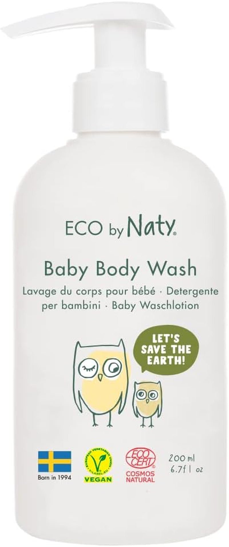 Eco by Naty, shower gel til børn, økologiske plantebaserede ingredienser med 0% duft, hypoallergen og dermatologisk testet, 200 ml flaske Børn - Bad og hudpleje Naty Shop Standard titel