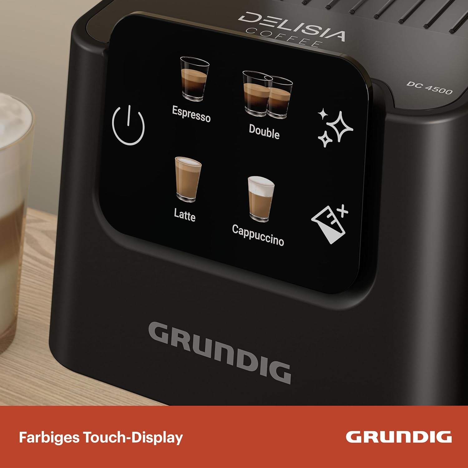 Portafilter espressomaskine GRUNDIG KSM 5330 med integreret mælkebeholder, effekt 1628 W, pumpetryk 15 bar, dobbelt mundstykke, farvetouchdisplay, BrewSense, CreamyPro, Mørk rustfrit stål/Sort