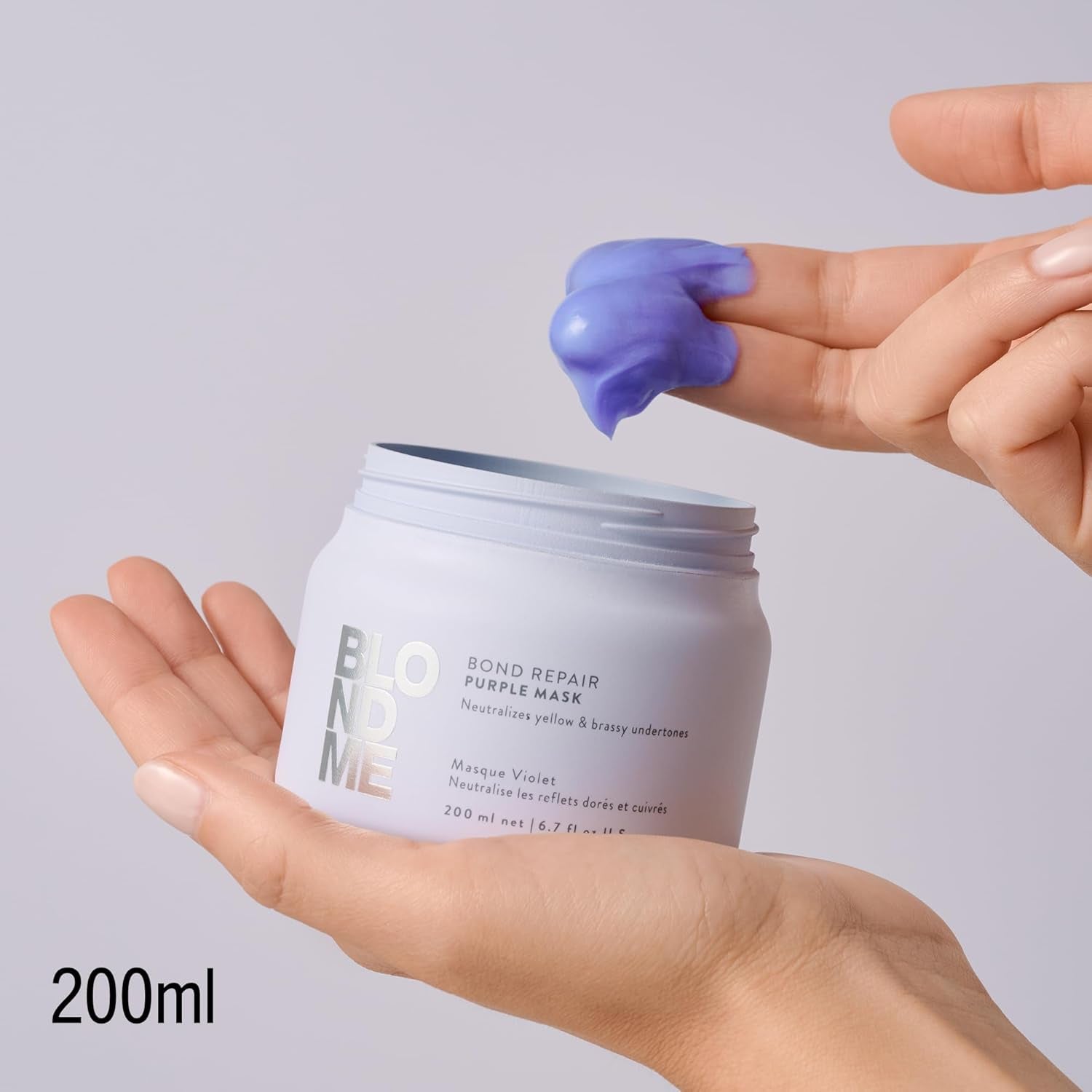 Schwarzkopf Professional BLONDME Bond Repair Purple Mask Mask til køligt hår Neutraliserer gule toner til farvet, bleget og lyst hår Dybt plejende og styrkende 200 ml Hårmaske Naty Shop