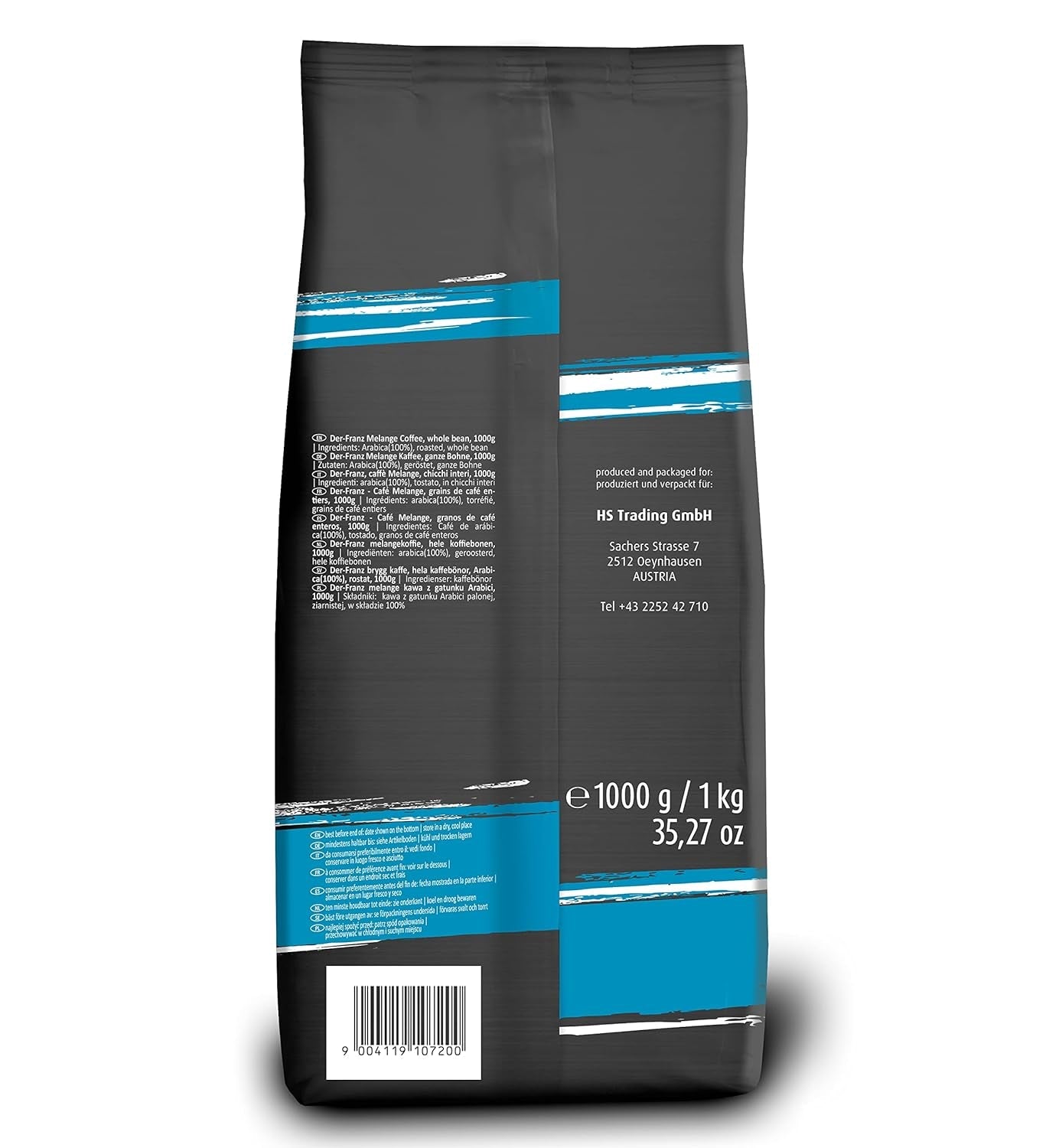 Der-Franz Melange kaffe, styrke 3/5, 100 % Arabica, hele kaffebønner, 4 x 1000 g