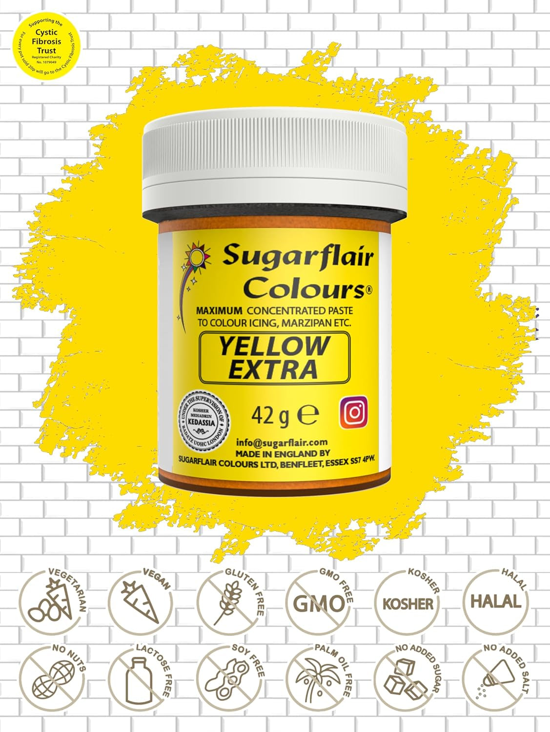 Madfarve Sugarflair Max Concentrated Yellow Ekstra, højkoncentreret madfarve til marcipan og fondant, pastafarve Max Concentrate - 42 g