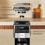 KRUPS Grind Aroma XL Espressomaskine, Aftagelig konisk kværn, Digital Kontrolpanel, XL Kapacitet (1,5 L), Hold varm funktion, Glaskaraffel, Sort/rustfrit stål, KM842810