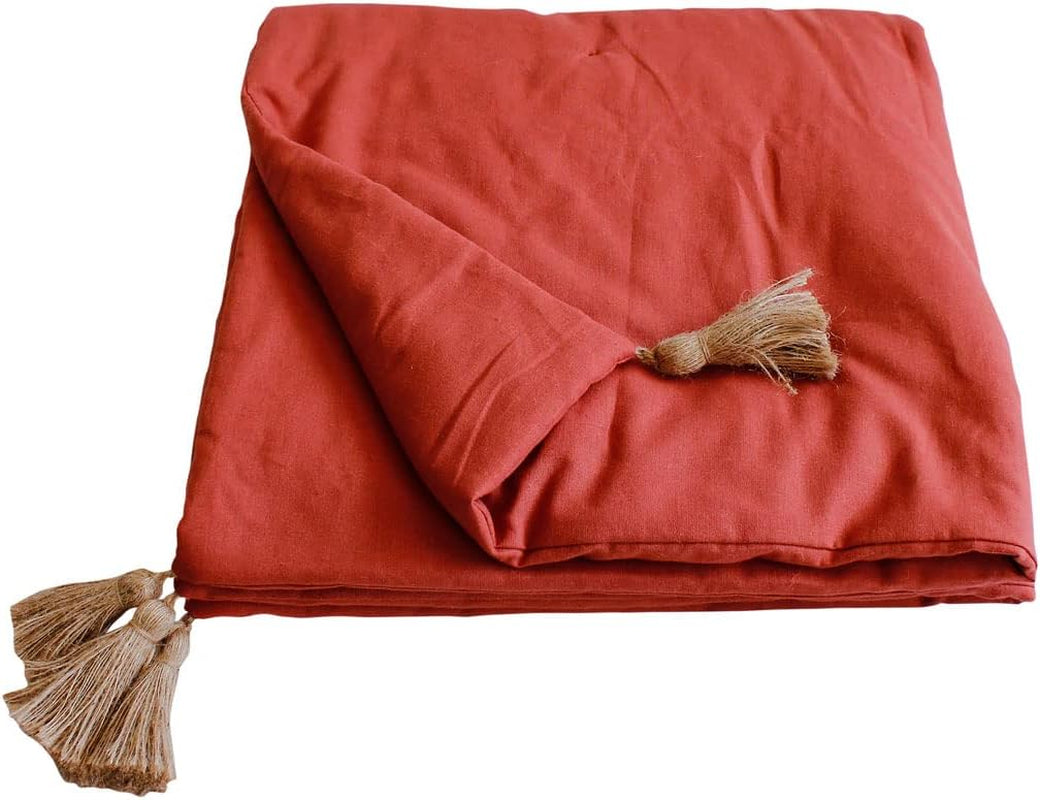 Enjoy Home - Terracotta tæppe med 4 jute kvaster - 90 X 190 Cm - 100% bomuld - Oeko-Tex - Panama Collection Dyner og dyner Naty Shop Standard titel