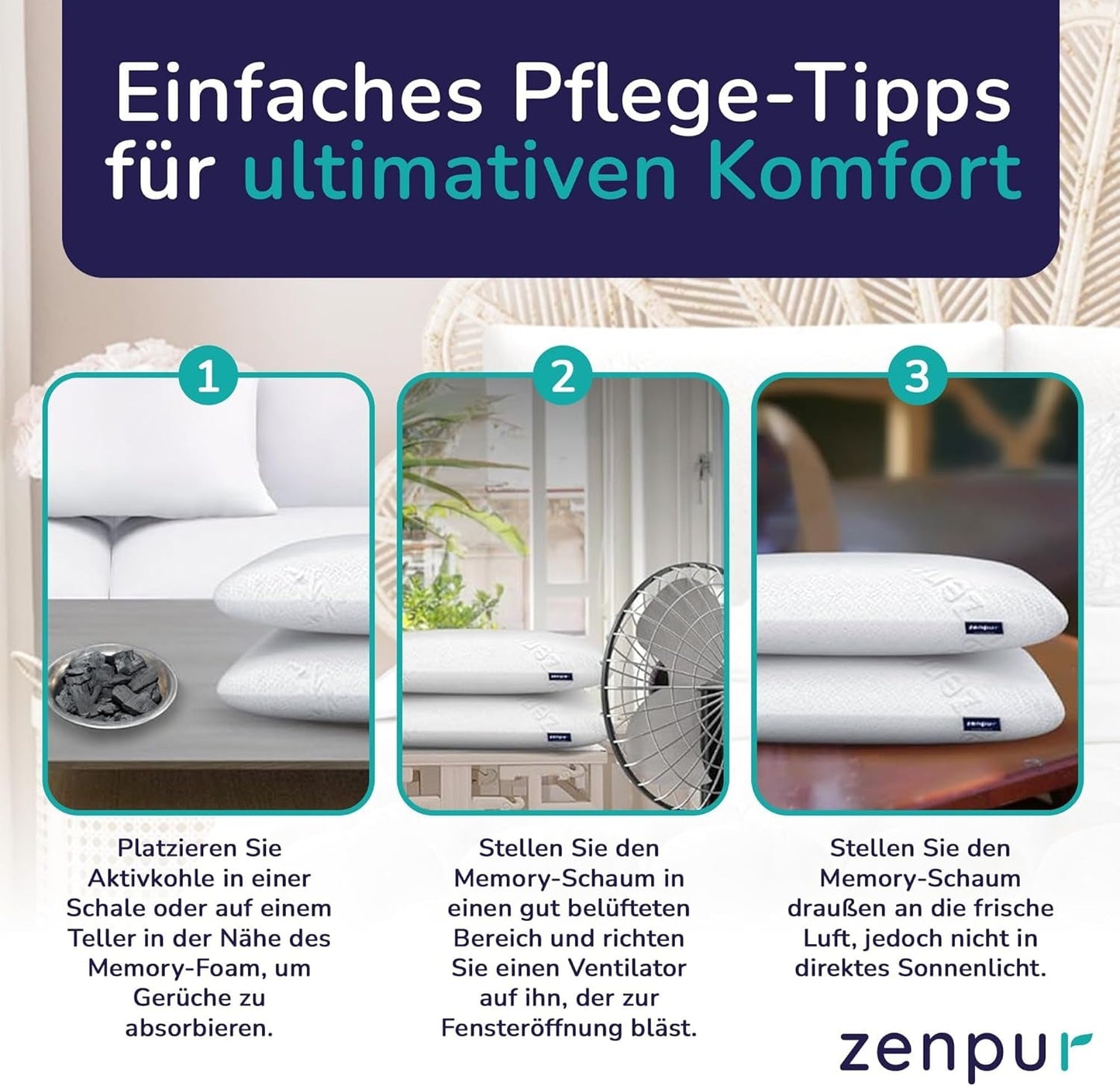 ZenPur Ortopædisk Nakkepude 40x60-13cm, Memory Foam Hovedpude - Ergonomisk sovepude til nakke og skuldre, Oeko-TEX certificeret