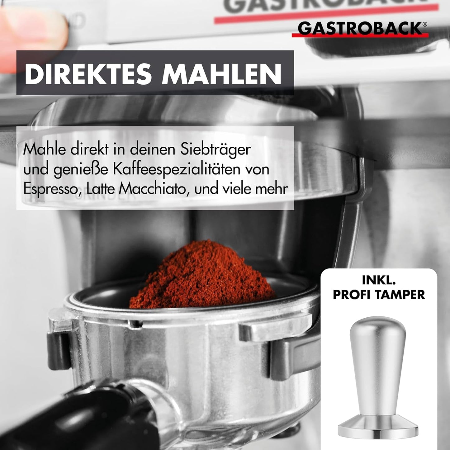 GASTROBACK espressomaskine med kværn inklusiv mælkekande, trykmaskine og rustfrit stål portafilter - Barista espressomaskine med mælkeskummer - Espressomaskine med 30 maleindstillinger