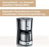SEVERIN "TypeSwitch" espressomaskine med termokande, AromaSwitch til valg mellem 2 bryggeprofiler, kaffemaskine til op til 10 kopper, 1000W, børstet rustfrit stål-sort, KA 4845
