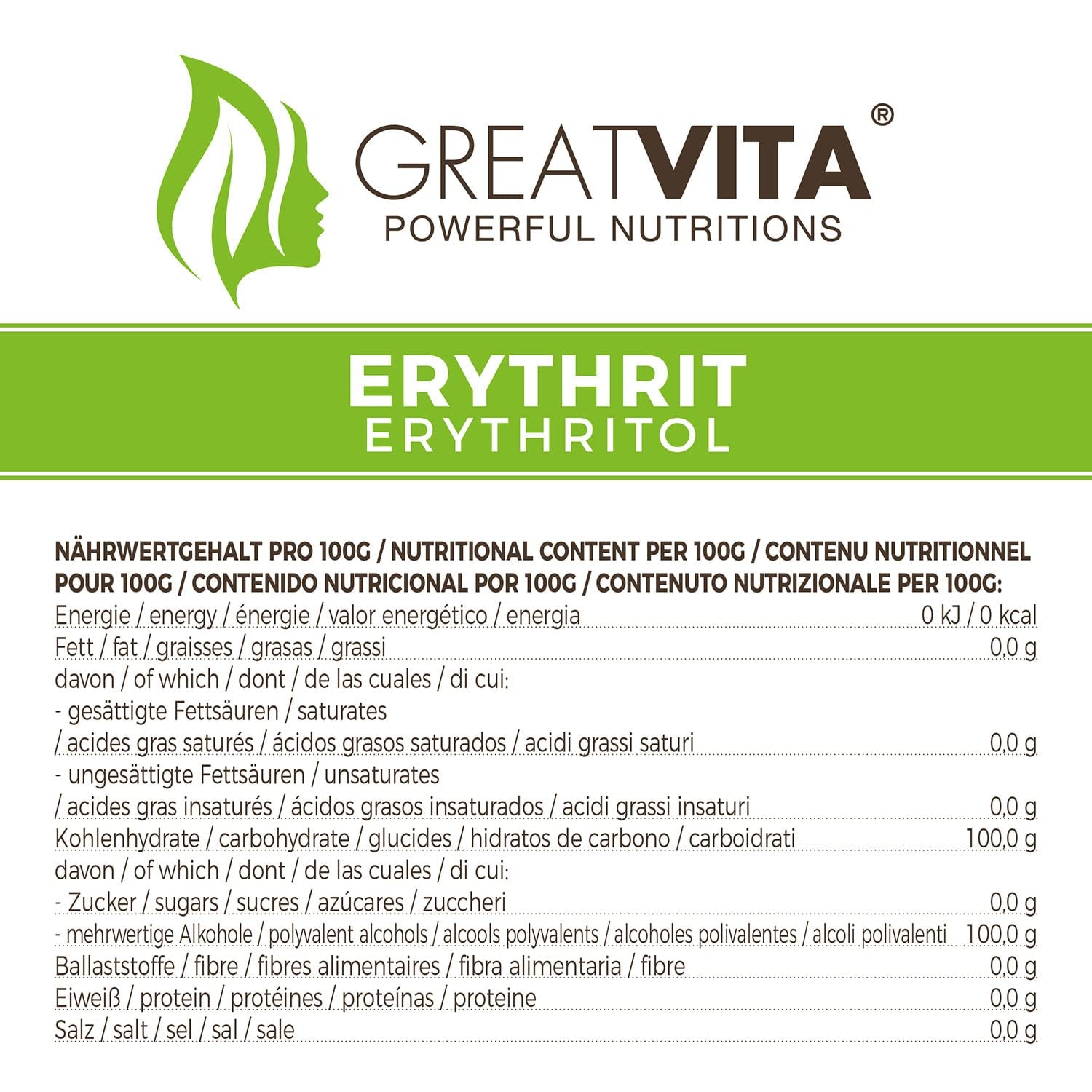 Greatvita Erythritol 1000 G | Kalorienfreie Süßungsmittel & Zucker-Alternative | Zahnfreundlich, Gut Löslich & Glutenfrei | Ideel Für Getränke, desserter og bagte sødemidler Naty Shop