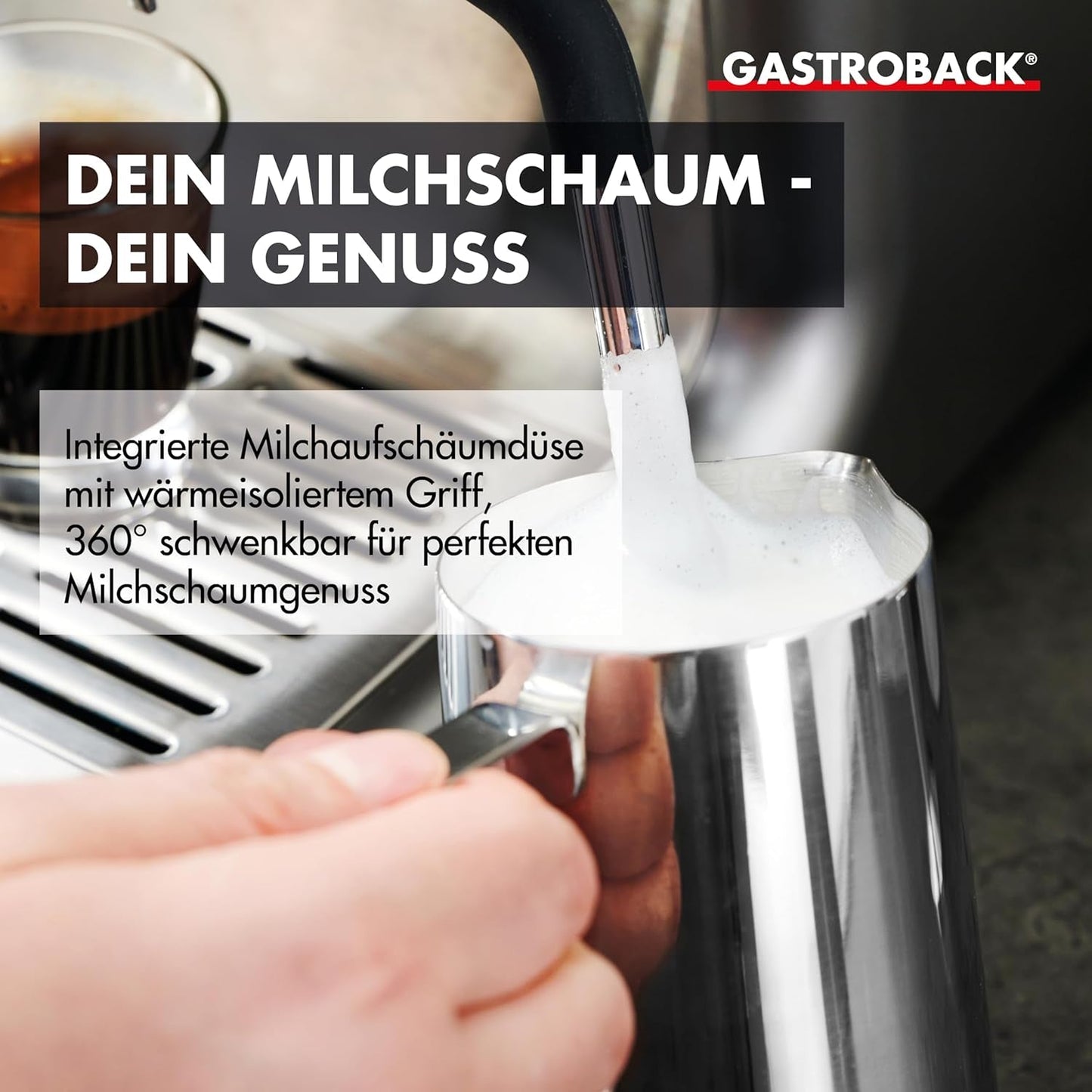 GASTROBACK espressomaskine med kværn inklusiv mælkekande, trykmaskine og rustfrit stål portafilter - Barista espressomaskine med mælkeskummer - Espressomaskine med 30 maleindstillinger