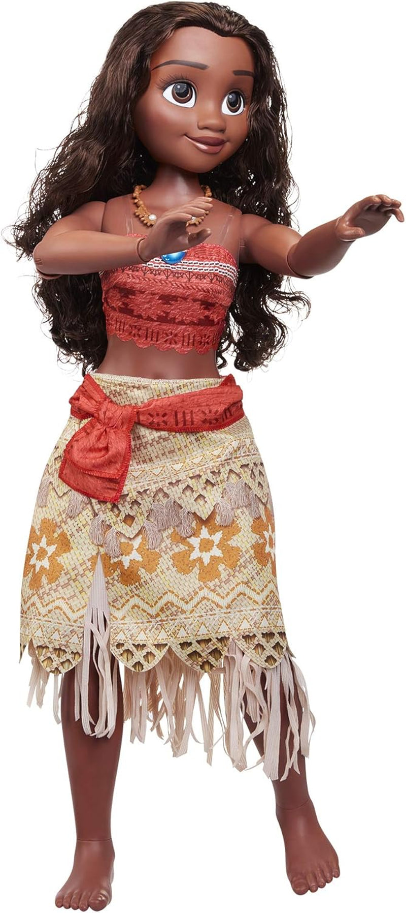 Disney Princess Vaiana, 80 cm stor Spielpuppe von Jakks Pacific, bewegliche Puppe, mit Bürste zum Kämmen ihrer wellligen Locken, vom Film inspireret Kleid, abnehmbare Halskette mit Anhänger