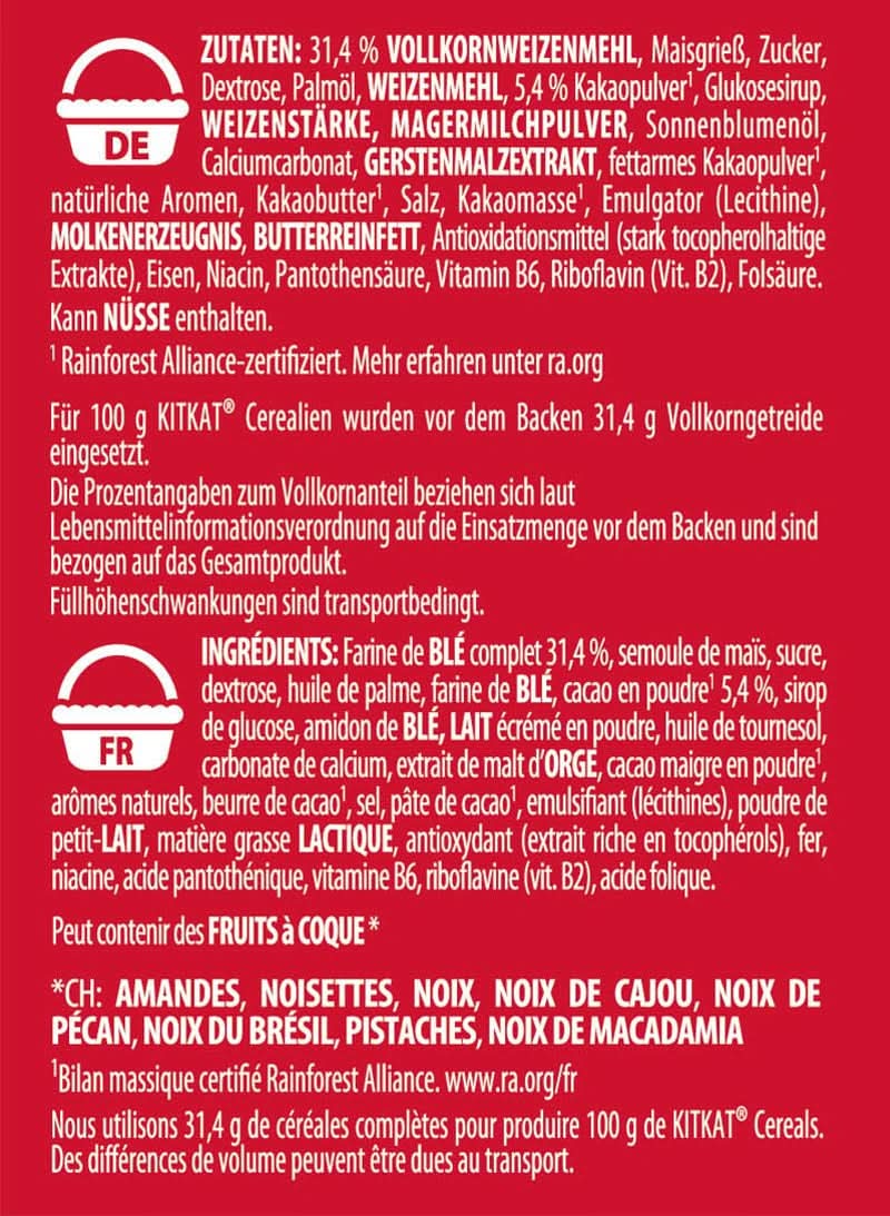 Nestlé KITKAT Kornprodukter, sprøde morgenmadsprodukter med Kitkat vafler, pakke 8 x 550 gram Korn Naty Shop