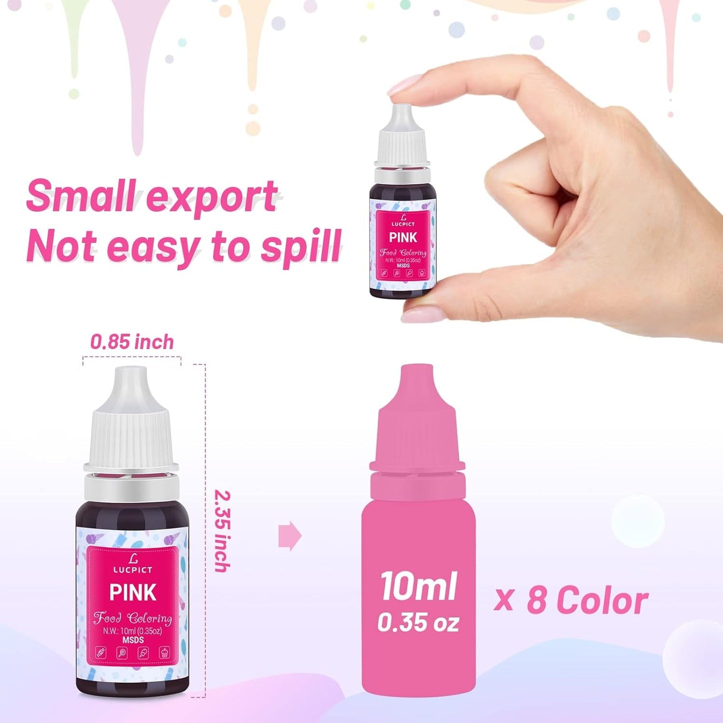 Madfarve 8x10ml - Højkoncentreret flydende madfarvesæt til bagning, kager, småkager, frosting, macarons, fondant - Levende madfarve til gør-det-selv-sæber, slim, håndværk