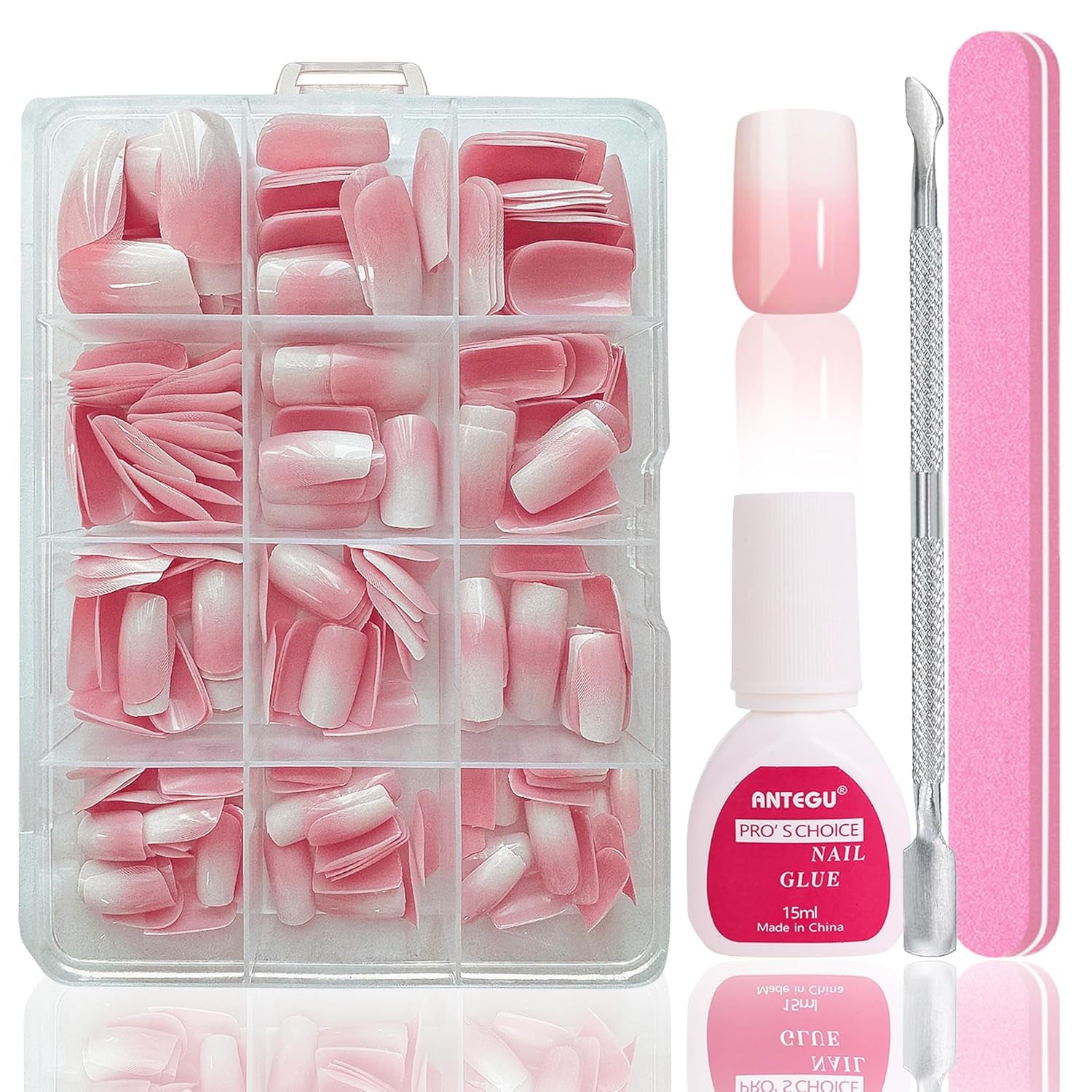 Ballerina falske neglesæt - 240 stykker Delikat lilla pink falske negle, fulddækkende lim på falske negle, falske neglespidssæt til manicure og neglekunst til kvinder og piger (lavendelrosa)