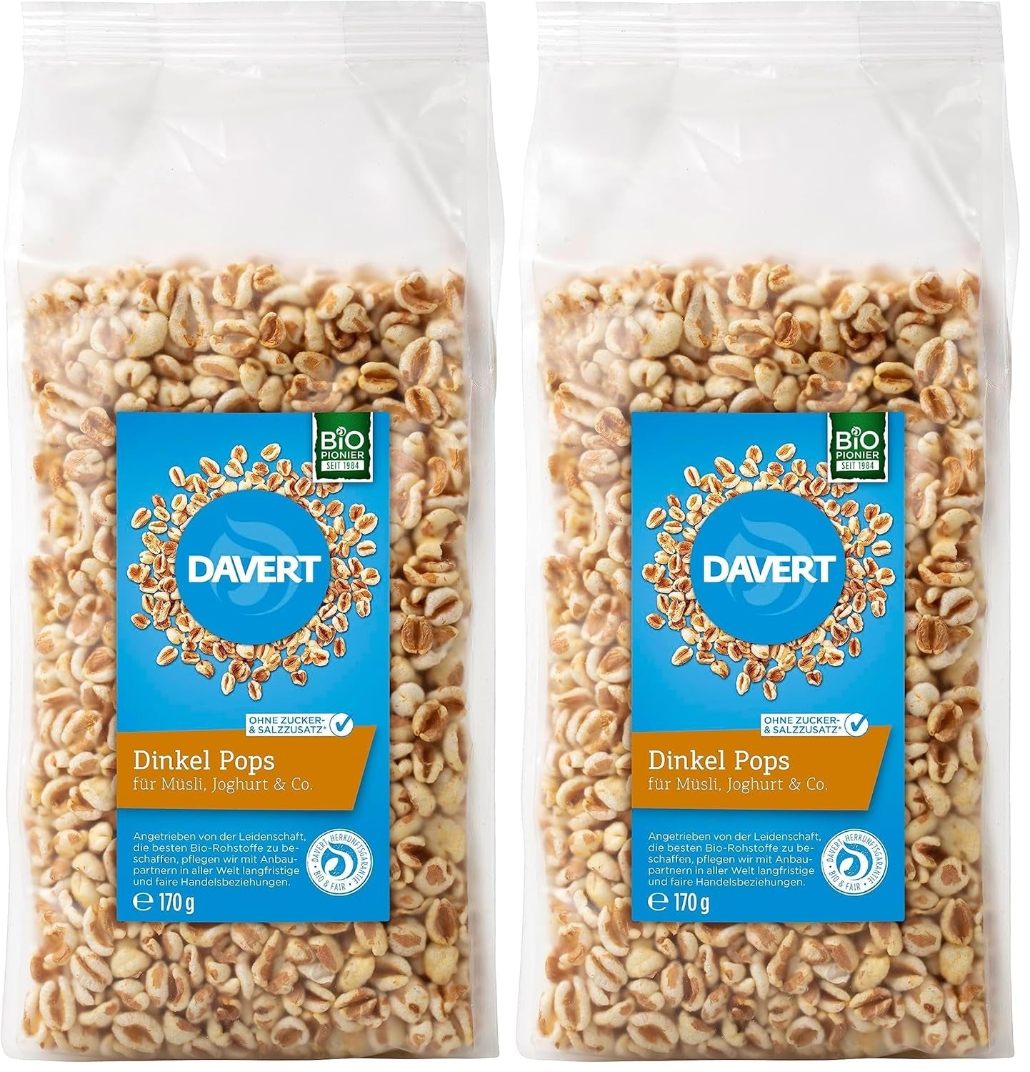 Davert Spelt Lollipops 170 g – Smagsgivende, luftige og lette ekspanderede speltbønner med en delikat ristningssmag – 100 % Davert Organic Quality (1 x 170 g)