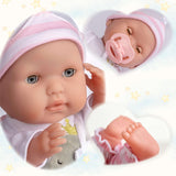 JC Toys - Berenguer Boutique 38 cm blød og naturtro dukke med åben/lukket mund, gavesæt i 10 dele, sutteflaske, rangle, sut og tilbehør, lyserød, 2+ år