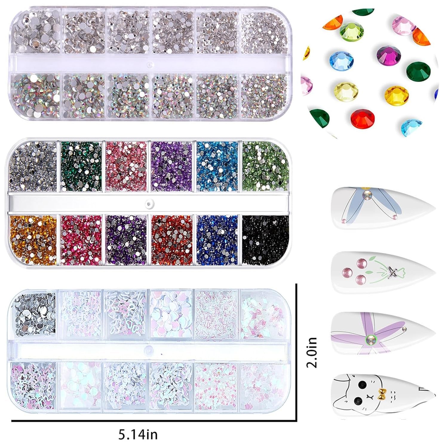 4200 stykker Nail Art Rhinestones, 36 farver Glittersten, Negledekorationssten til Nail Art Accessories og Rhinestones Klar krystal med Rhinestone Selection Pincet og Scoring Pen