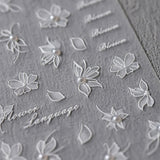 JMEOWIO 3D Nagelsticker Weiße Blumen Nail Art Sticker Selbstklebend Nagelaufkleber 5D Stereoskopisk Dekoration Nageldesign Tilbehør 1 Blatt