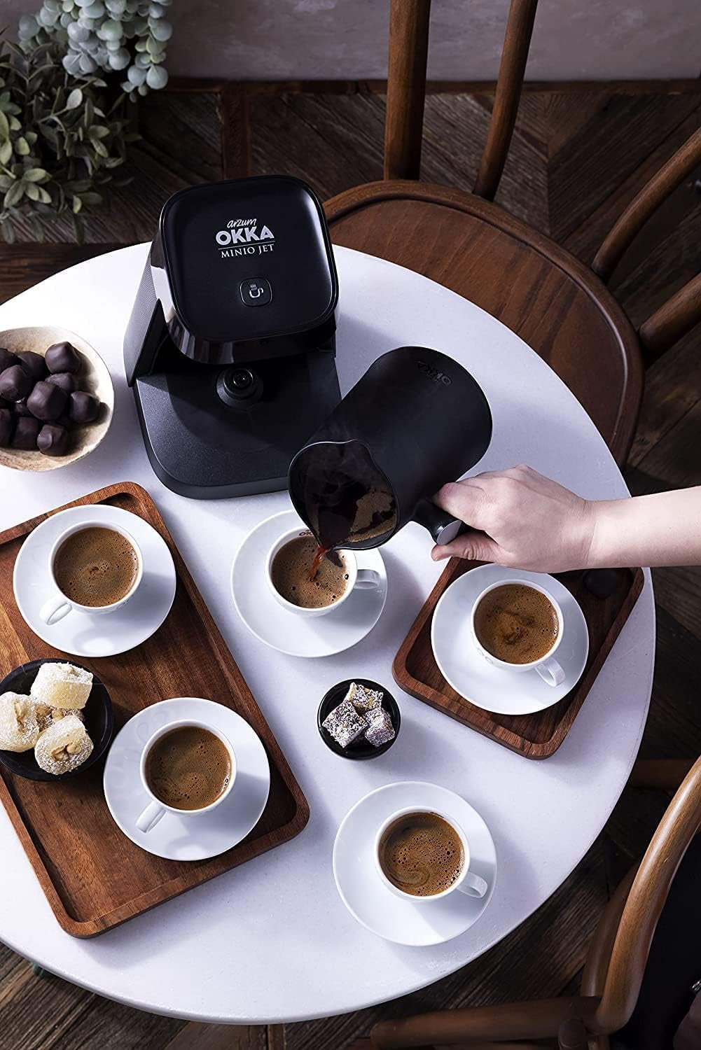 Tyrkisk kaffemaskine Arzum Okka MINIO JET, 400 W, kapacitet 5 kopper, overløbsbeskyttelse, akustisk advarselssystem, tyrkisk kaffemaskine, krom