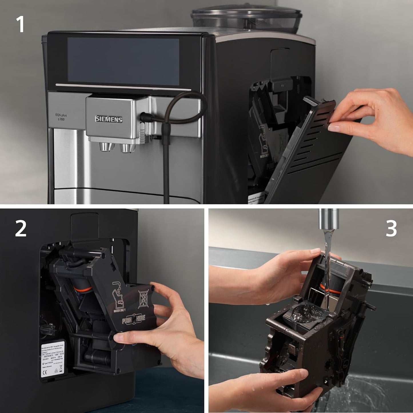 Automatisk espressomaskine Siemens EQ.6 plus s700 TE657503DE, til mange kaffespecialiteter, mælkeskummer, keramisk kværn, dobbelt kaffefunktion, anti-kalk, automatisk damprensning, 1500 W, rustfrit stål
