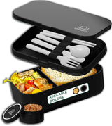 Umami madkasse til voksne, stabelbar Bento-boks med 4 bestik og rum, madpakke til voksne, to-go salatbeholder, Picnic/kontor madpakke, koksgrå, 1500 ml Naty Shop madopbevaringsbokse fuld sort M - 900/1000 ml