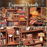 CUTEBEE Book Corner Kit - DIY dukkehuse, LED Light Up Miniature House Building Kit til voksne, 3D træpuslespil og bogstativ - Bogreoldekoration og gave (Corner Cafe)