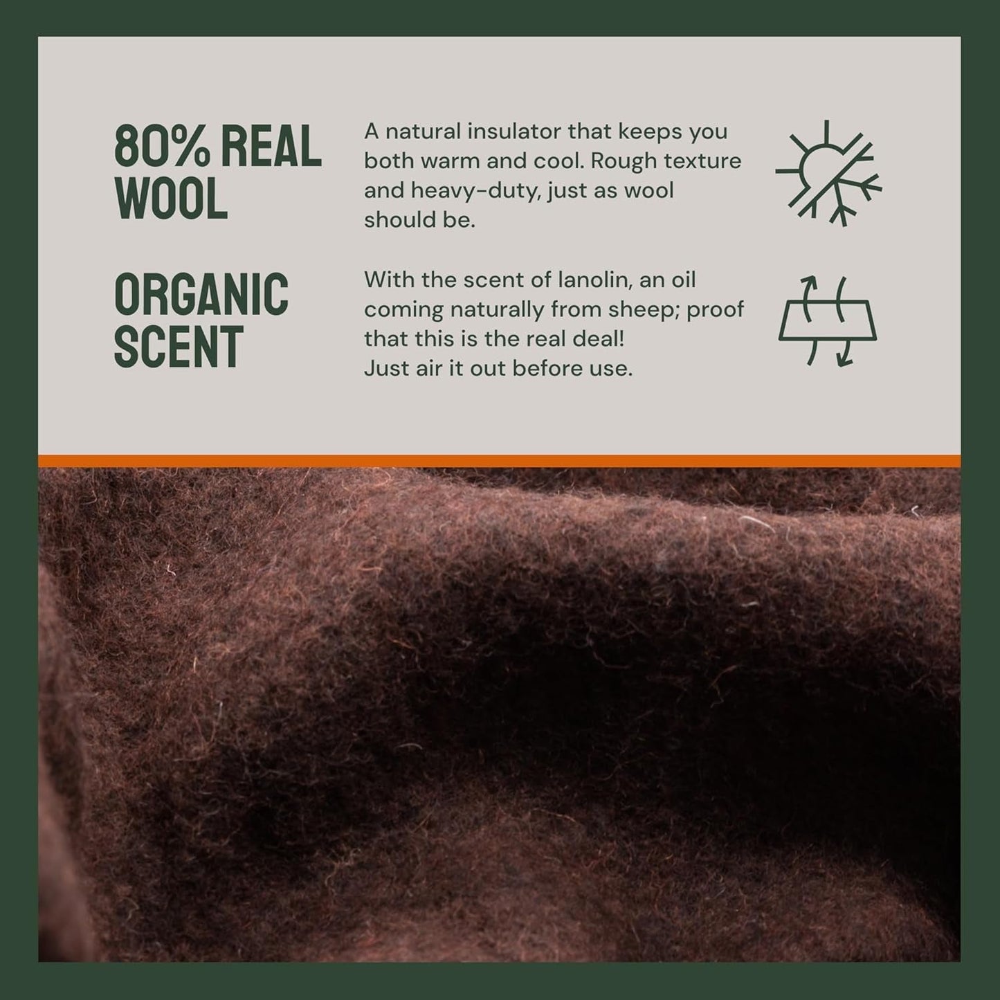 Woolly Mammoth Woolen Co. campingtæppe, ekstra stort, merinould, Det perfekte udendørsudstyr til bushcraft, camping, trekking, vandreture, overlevelse eller hyttetæppe. Brun, 168 X 228 Senge og Tæpper Woolly Mammoth Woolen Company