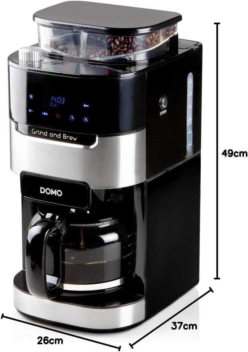 DOMO DO721K "Grind and Brew" espressomaskine - Bean-to-Cup funktion - LCD display - Til malet kaffe eller hele bønner - 1,5 L
