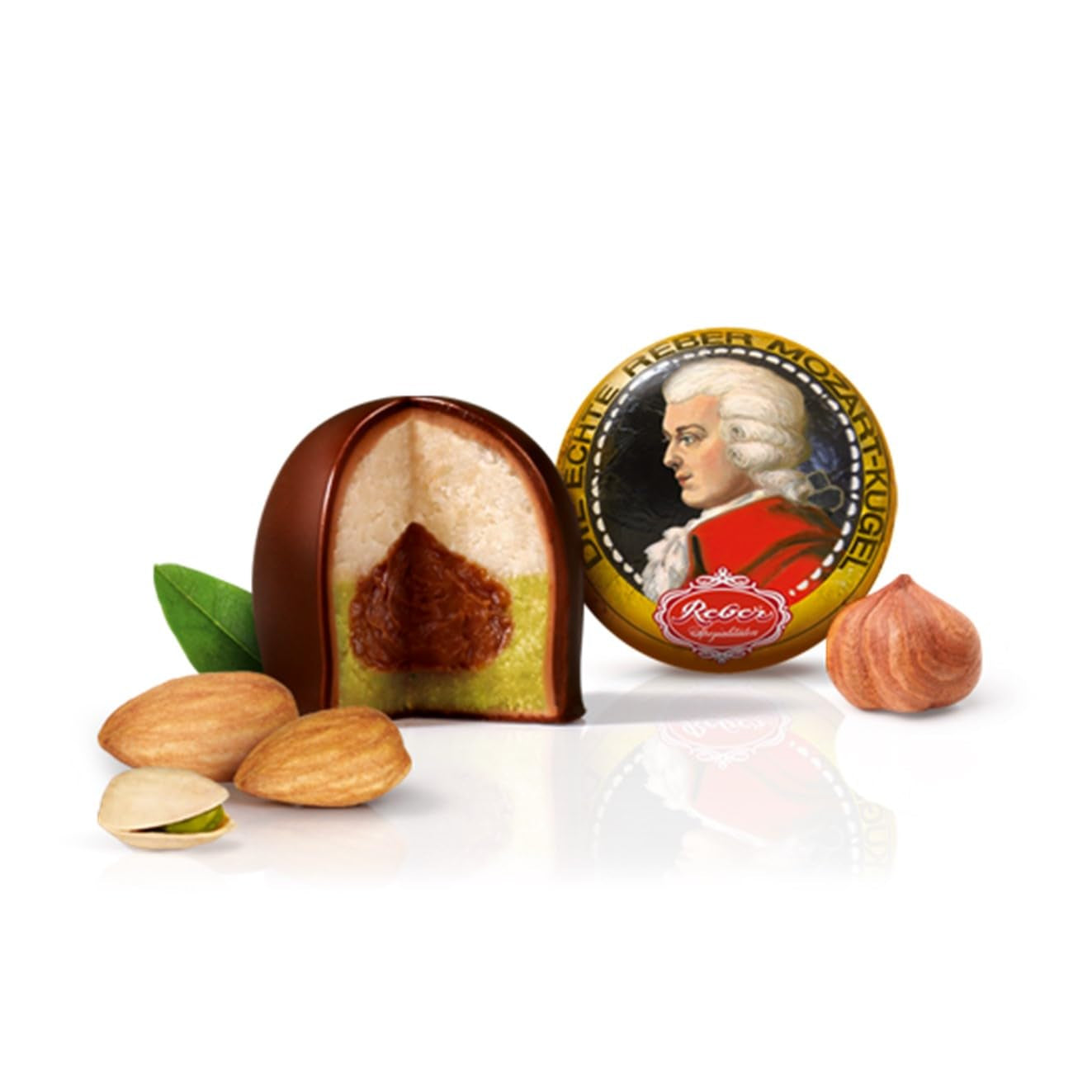 Reber Mozart Bolde - Konfekturepose med 8 stykker - Ægte Reber Mozart Bolde Mørk Chokolade, Marcipan & Nougat - 1 x 160g