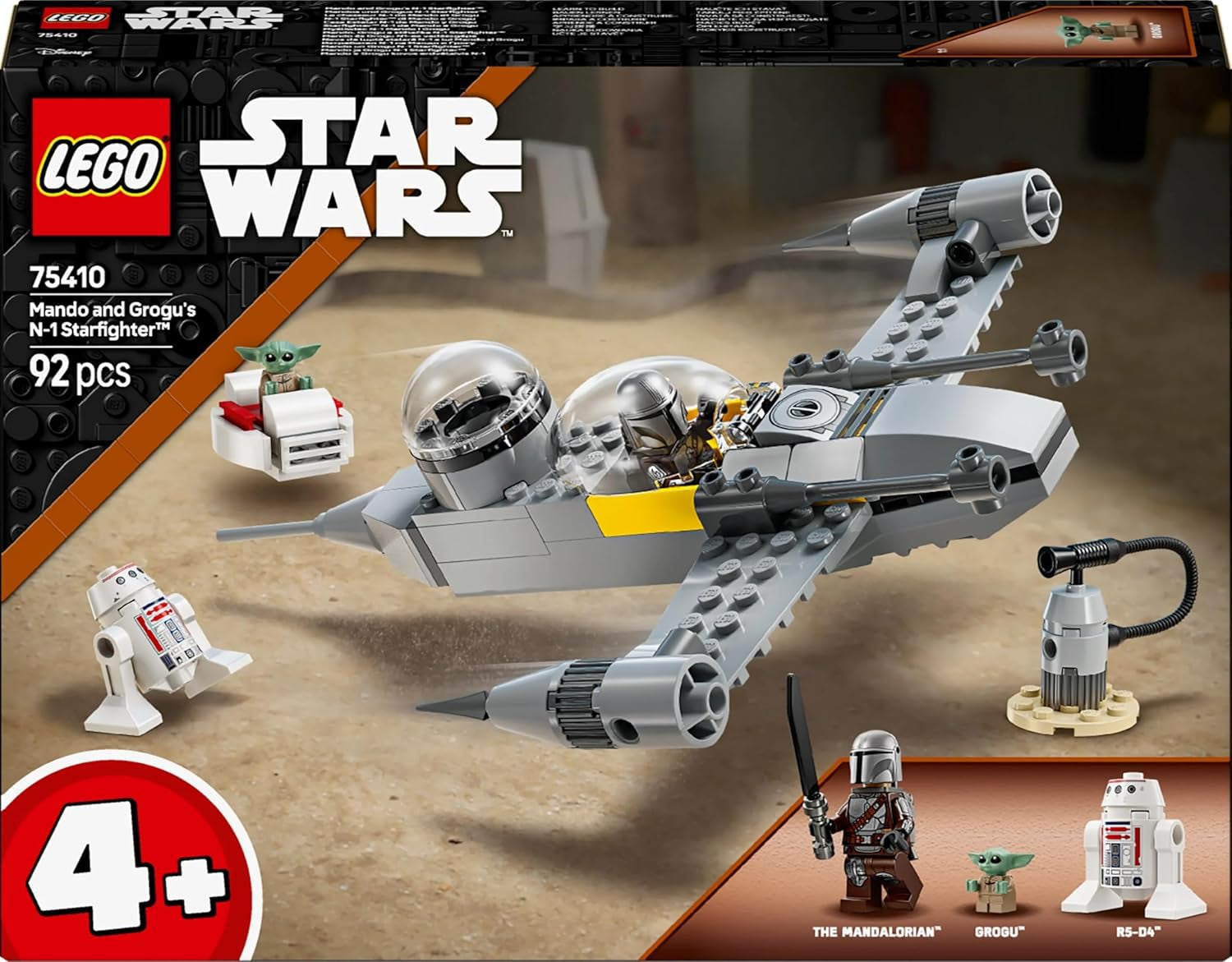 LEGO Star Wars 75410 Mandos og Grogus N-1 Starfighter legetøj med Mandalorian, Grogu og R5-D4 minifigurer, inklusive byggebar søjle, rumskibsstartsæt til drenge og piger fra 4 år Byggesæt Beuche den LEGO-Store