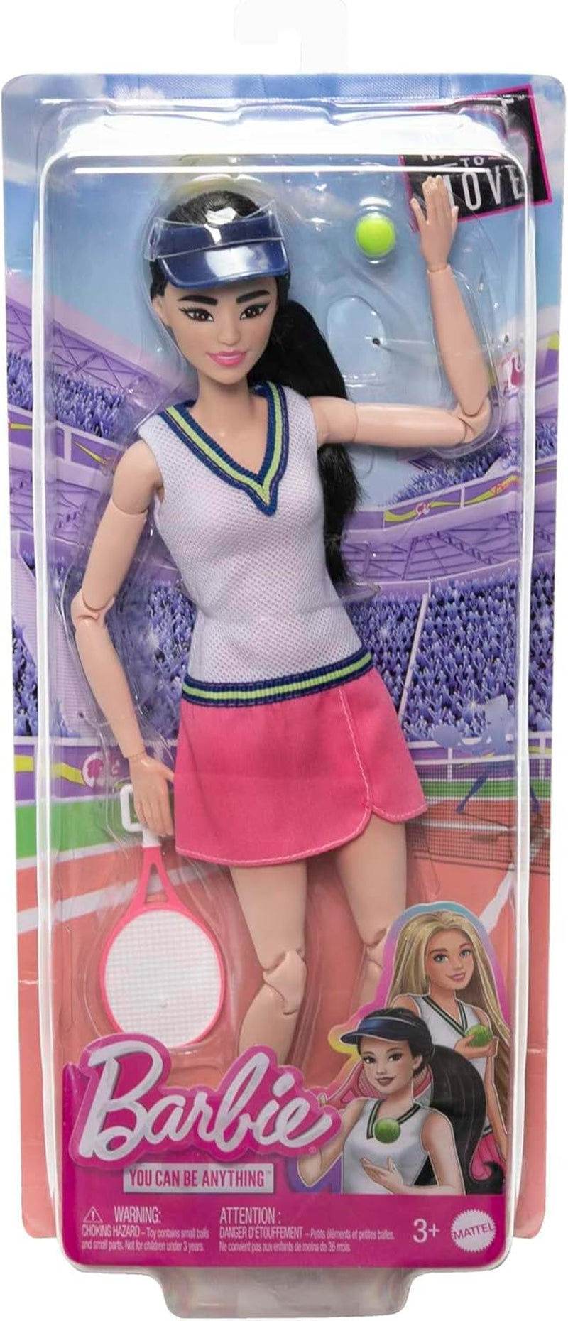 Barbie Made to Move Doll - Tennisspiller med ketcher og bold - 22 led dukke til realistisk leg, tennisfans og børn fra 3 år og opefter, HKT73
