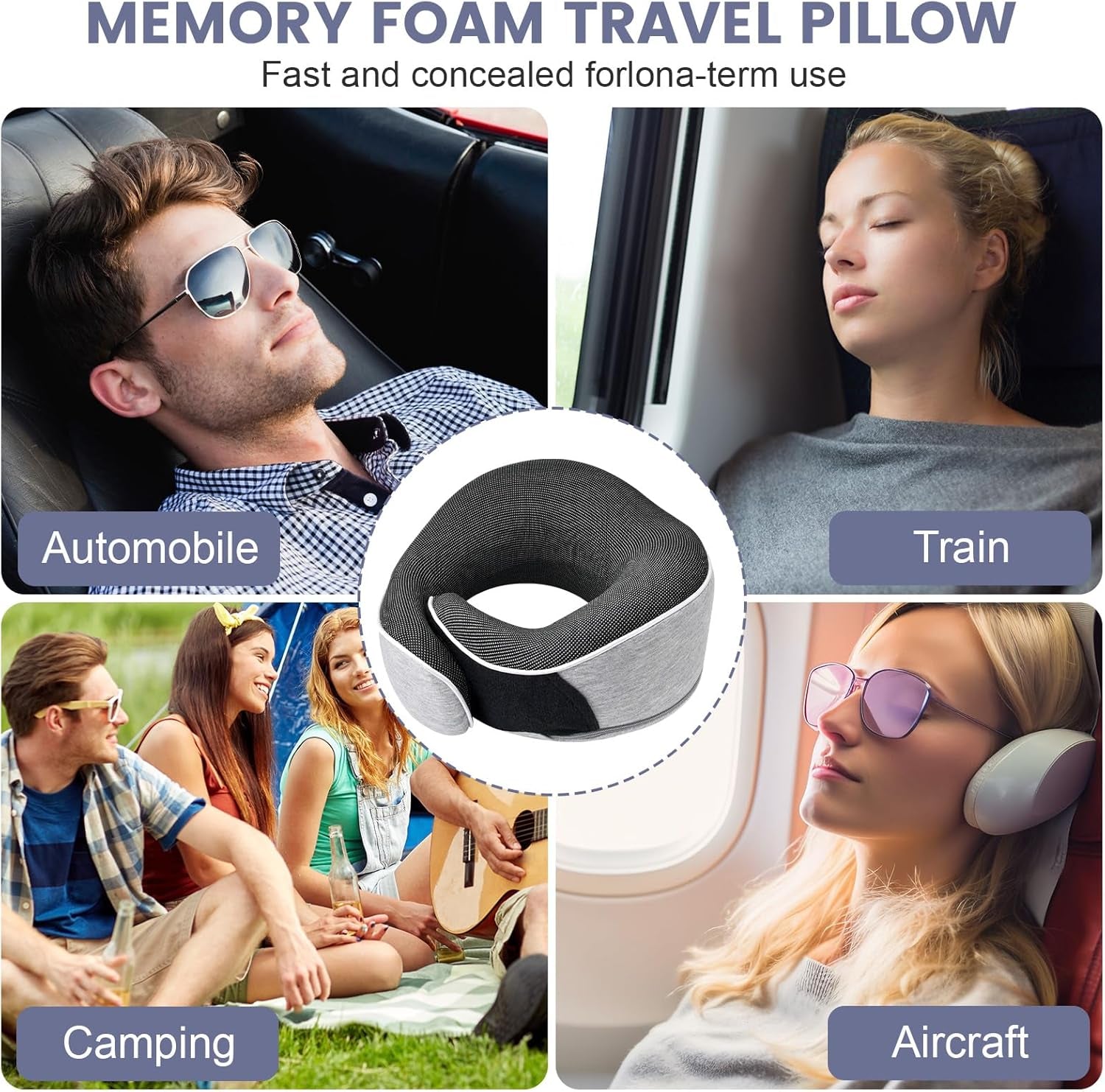 Nakkepude Memory skum rejsepude Ergonomisk design Memory skum nakkepude med øjenmaske 2 ørepropper og opbevaringstaske Perfekt til at sove på vejen, når du er på rejse Naty Shop Cervikal ortopædiske puder