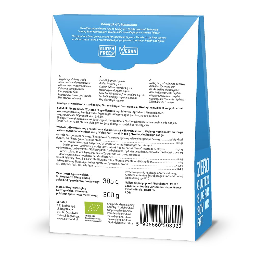 DIET-MAD Økologisk Shirataki Konjac Instant Rice, Low Carb, Low Calorie, Vegan, Fedtfri, Sojafri, Glutenfri, Keto-venlig, Slankende, 300 gram