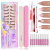 150 stk. Gradient falske neglesæt - 5 farver Ombre Design selvklæbende kunstige negle - Fuldt dække for kvinder og piger - Blanke falske negle til gør-det-selv-manicure (firkantet)