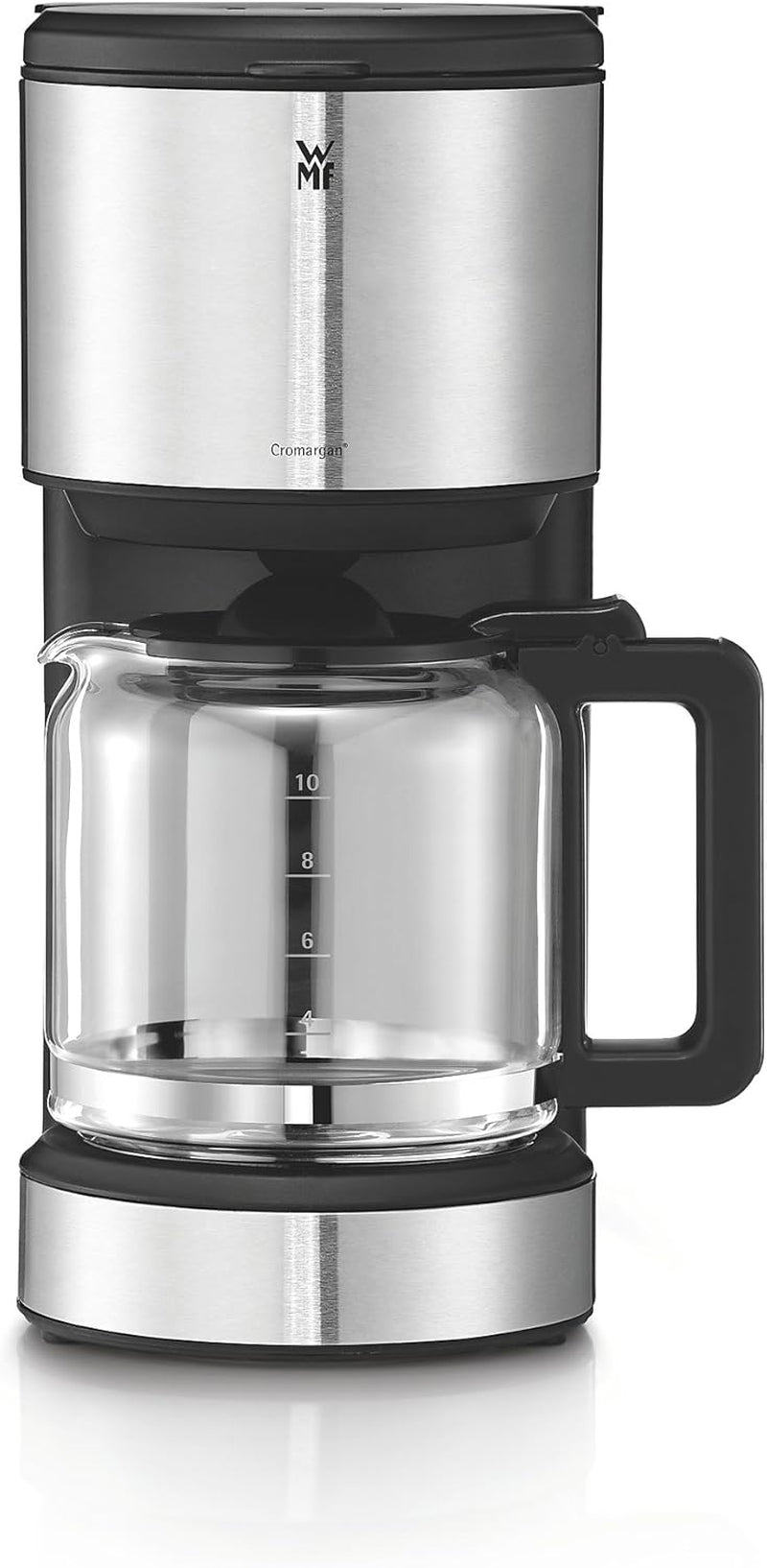 WMF Bueno espressomaskine med glaskaraffel, filterkaffe, 10 kopper, tænd/sluk-knap, anti-drypsystem, oscillerende filter, automatisk stop, varmeplade, 1000W