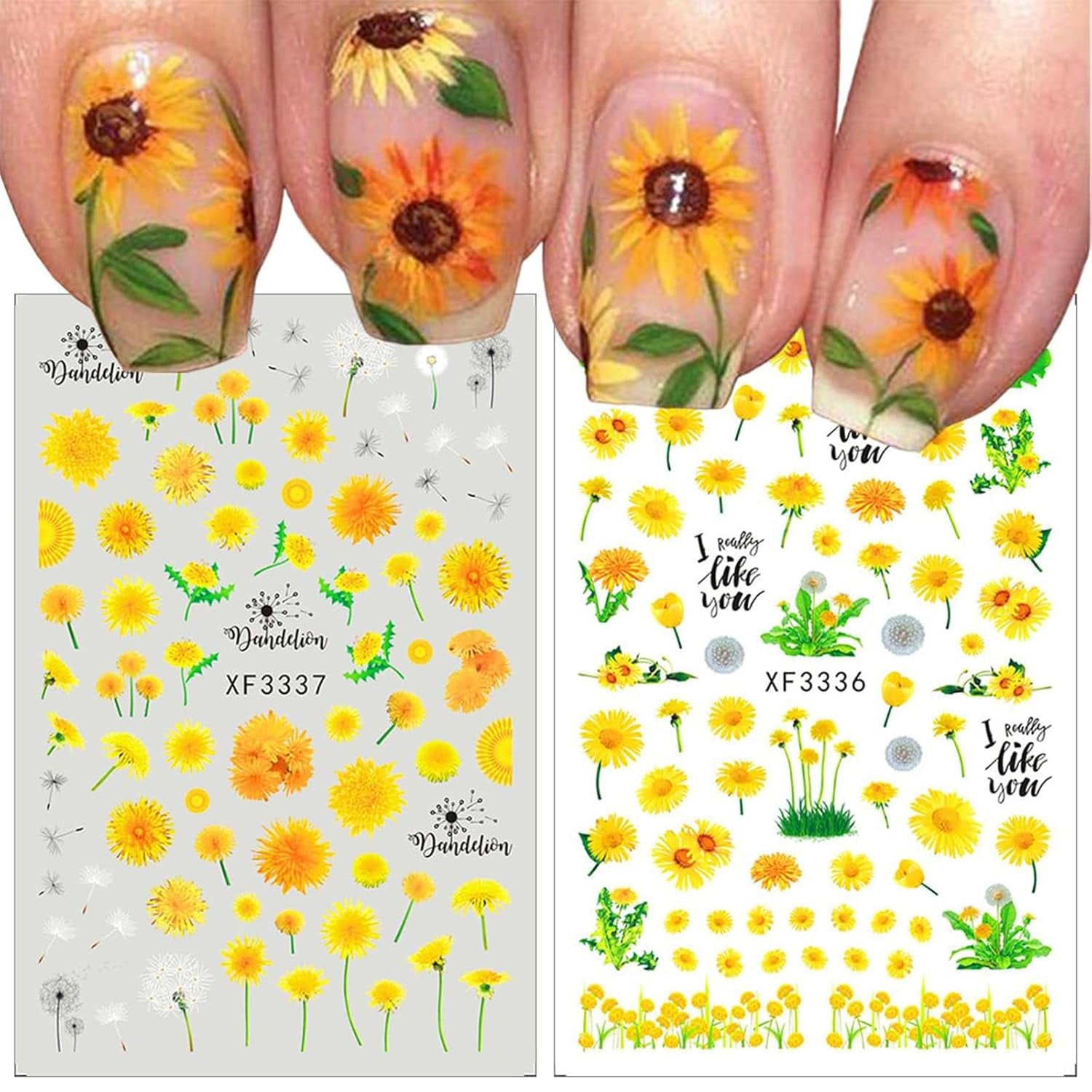 12 ark 3D-effekt negleklistermærke UV-hærdende Langtidsholdbare blomsternegleklistermærker Gul Hvid Daisy Nail Art-klistermærker