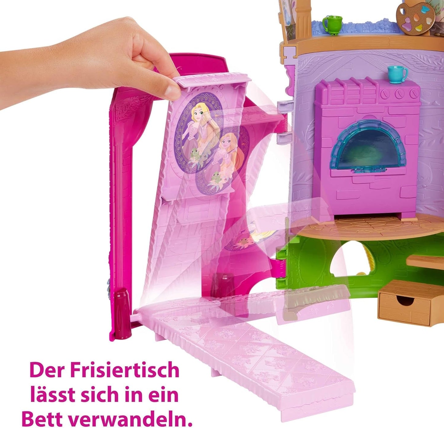 Disney Princess HMV99 - Rapunzel bevægeligt dukke- og legetårn med sjov rundt omkring, 6 legeområder og 15 tilbehør, inspireret af Disney-filmen, legetøj til 3-årige dukker Naty Shop-dukker