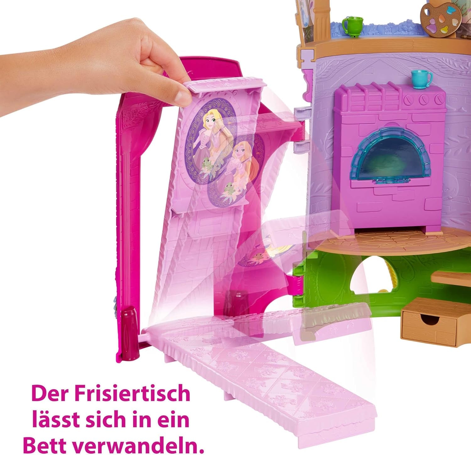 Disney Princess HMV99 - Rapunzel bevægeligt dukke- og legetårn med sjov rundt omkring, 6 legeområder og 15 tilbehør, inspireret af Disney-filmen, legetøj til 3-årige dukker Naty Shop-dukker
