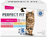 Perfect Fit Adult 1+ vådfoderudvalg med laks, dybhavsfisk, oksekød og kylling, 48 poser, 12x85g (pakke med 4) - Premium vådfoder til voksne katte fra 1 år