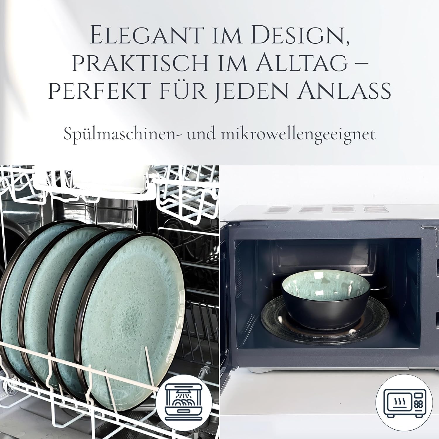 24-delt keramisk stentøjsstel til 6, Ibiza-design, TESTVINDER. Et lækkert middelhavsservicesæt med skåle og tallerkener. Pure Living servicesæt, salviegrøn.