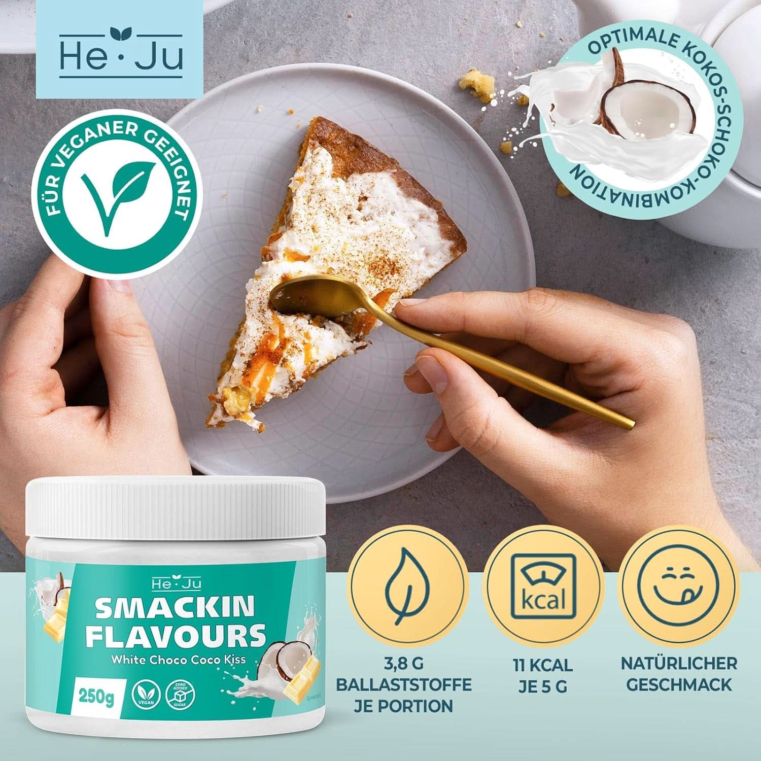 He-Ju, Pulver med hvid chokolade og kokossmag, 250 gram Aromas Naty Shop