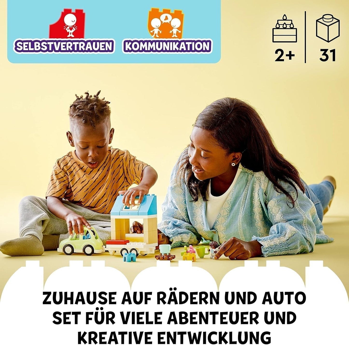 LEGO 10986 DUPLO At Home On Wheels, legetøjsbil med store klodser, figurer og legetøjsbil til drenge og piger fra 2 år, udvikler finmotorik Byggesæt Besuche den LEGO-Store