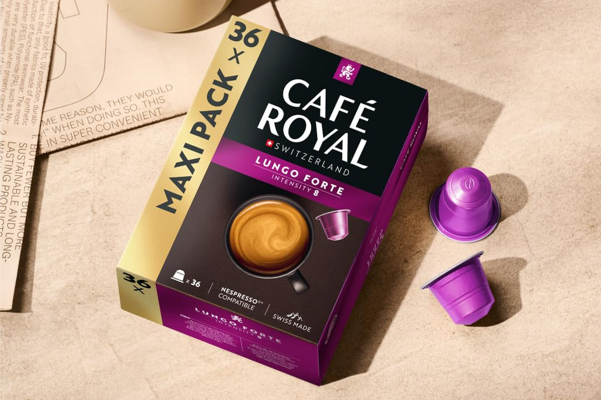 Café Royal Lungo Forte – Nespresso®-kompatible kaffekapsler, 100% Arabica, würzig, dunkle Röstung, Intensität 8/12, Rainforest Alliance, 36 kapsler
