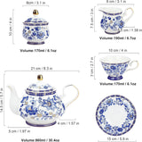 Fanquare Blue Flower Porcelæn Tesæt med Metal Stand Vintage Porcelæn Kaffekop og Underskål Engelsk Kaffesæt til voksne