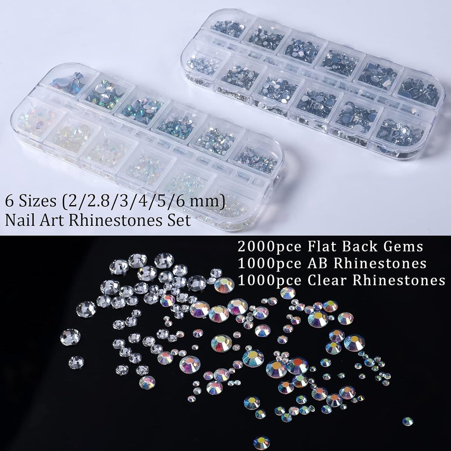 ANGNYA 4000 Stück Strasssteine Nägel Nail Art Strasssteine Dekorationen Nagelsteine Für Nail Art Zubehör Und Klare Kristall Strasssteine Handwork Mit Pick up Pinzette Und Strass Picker Dotting Pen…
