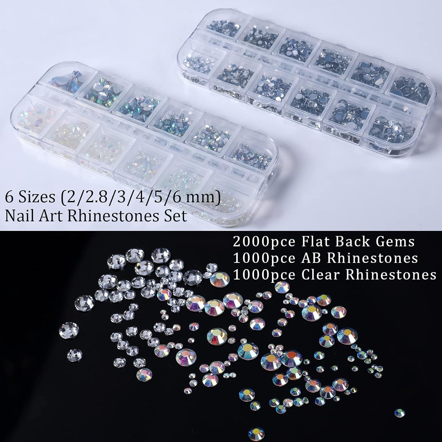 ANGNYA 4000 Stück Strasssteine Nägel Nail Art Strasssteine Dekorationen Nagelsteine Für Nail Art Zubehör Und Klare Kristall Strasssteine Handwork Mit Pick up Pinzette Und Strass Picker Dotting Pen…