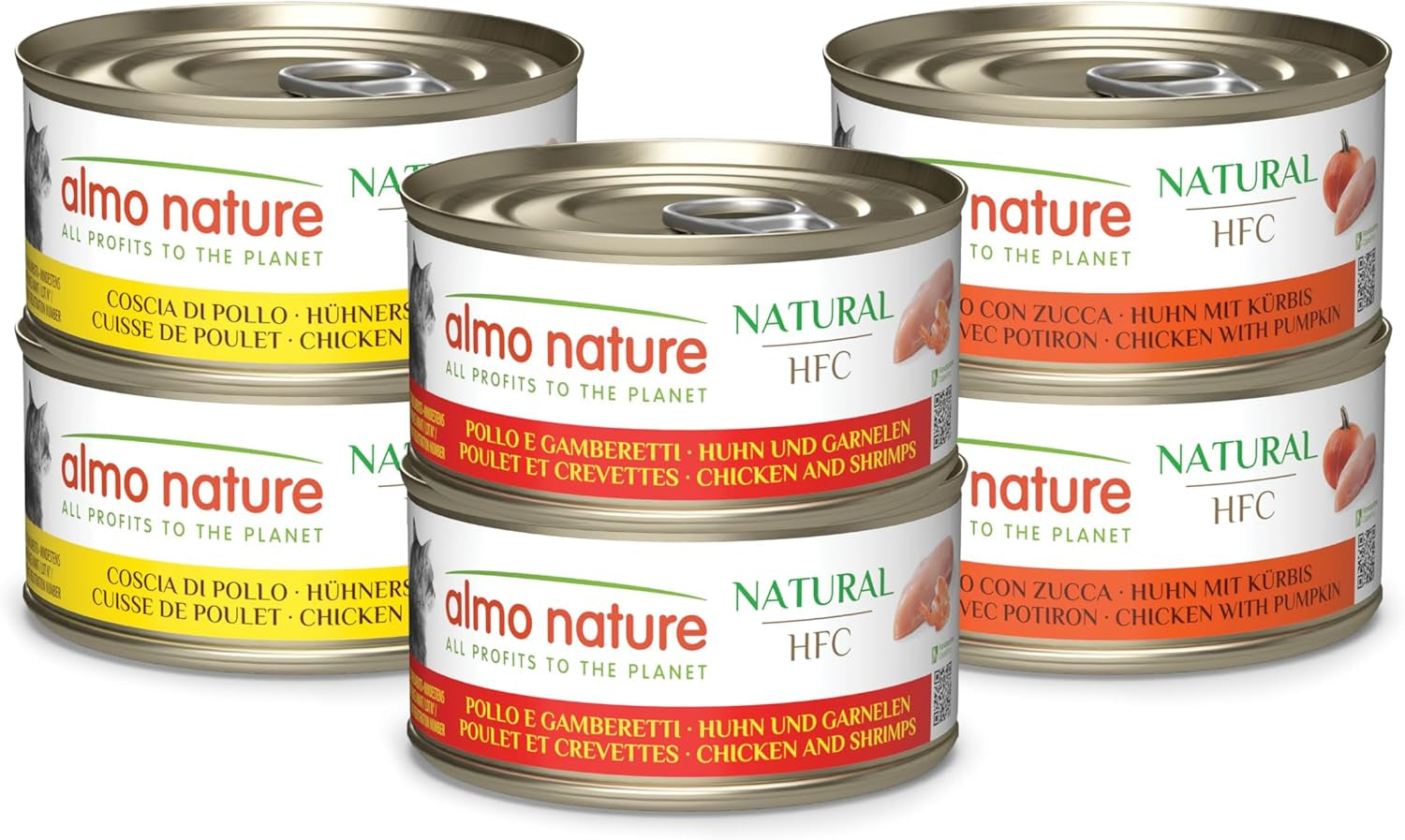 Almo Nature HFC Naturligt vådfoder til katte - Assorterede opskrifter med kylling - 6 x 70g