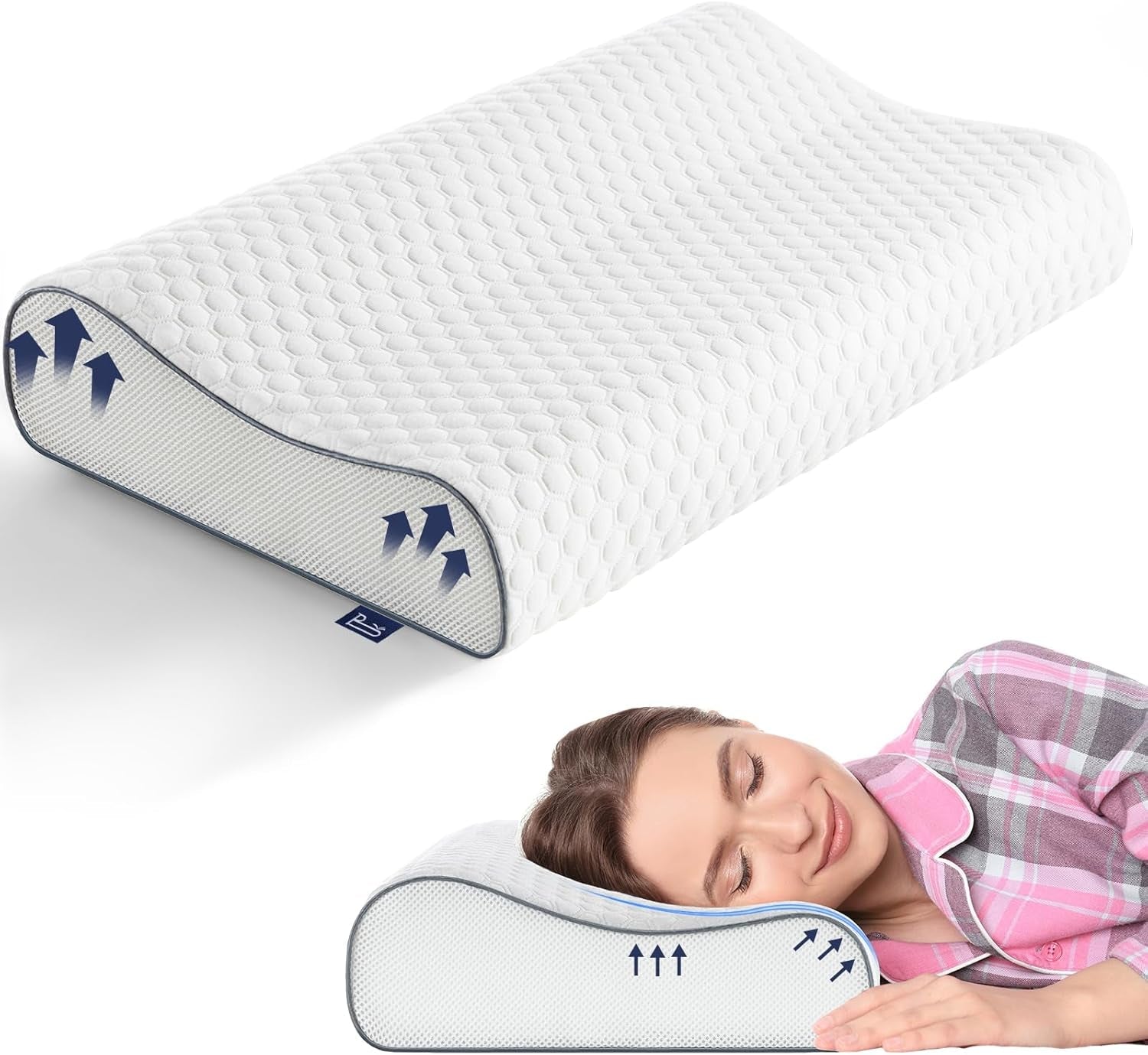 BedStory Memory Foam-pude, højdejusterbar nakkestøttepude, ergonomisk pude, sidesovepude til ryg- og mavesove (60x36x12/10cm)