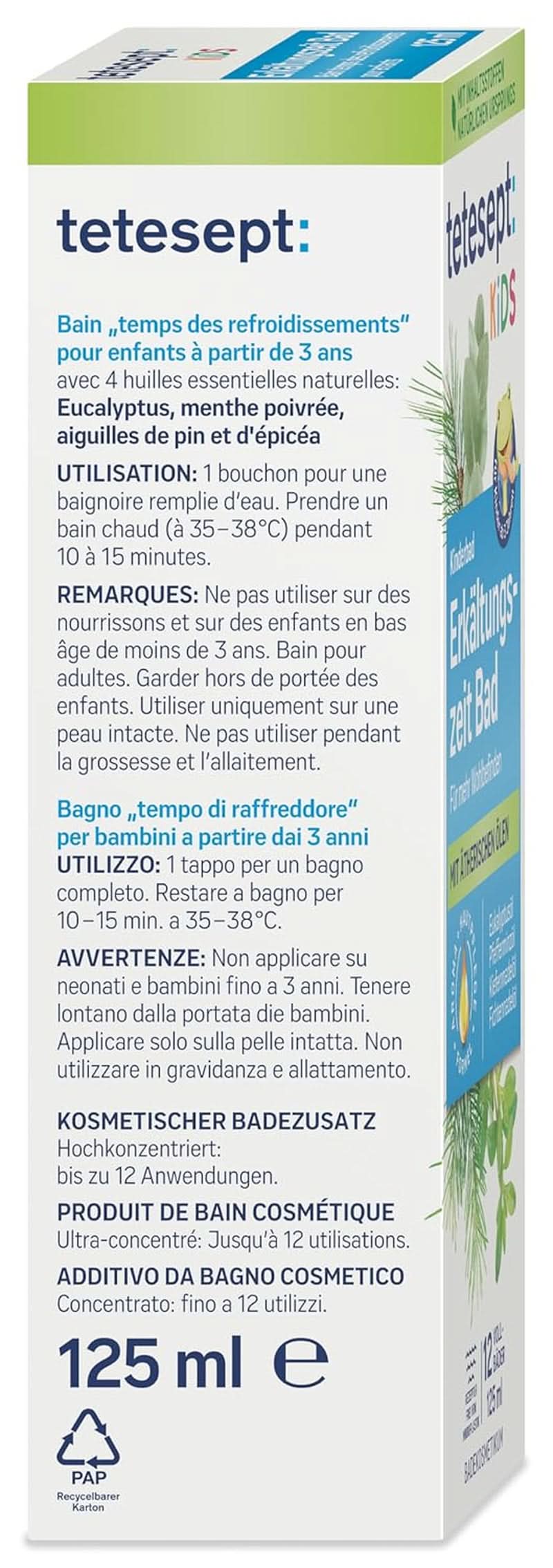 Tetesept Kids Cold Time Bath - børnebadetilsætning til den kolde årstid med 4 æteriske olier, afslapning og opvarmning, 125 ml Naty Shop